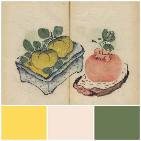 Kolory z palety Farrow & Ball od lewej: Citron, Pink Ground, Calke Green. Fot. The Chromologist / Farrow & Ball