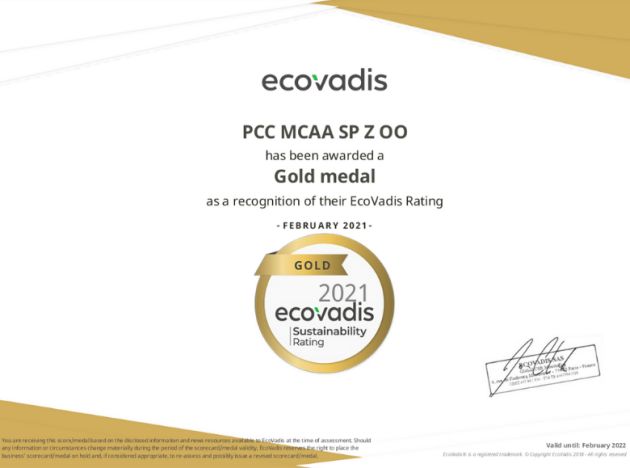 PCC MCAA złoty medal EcoVadis